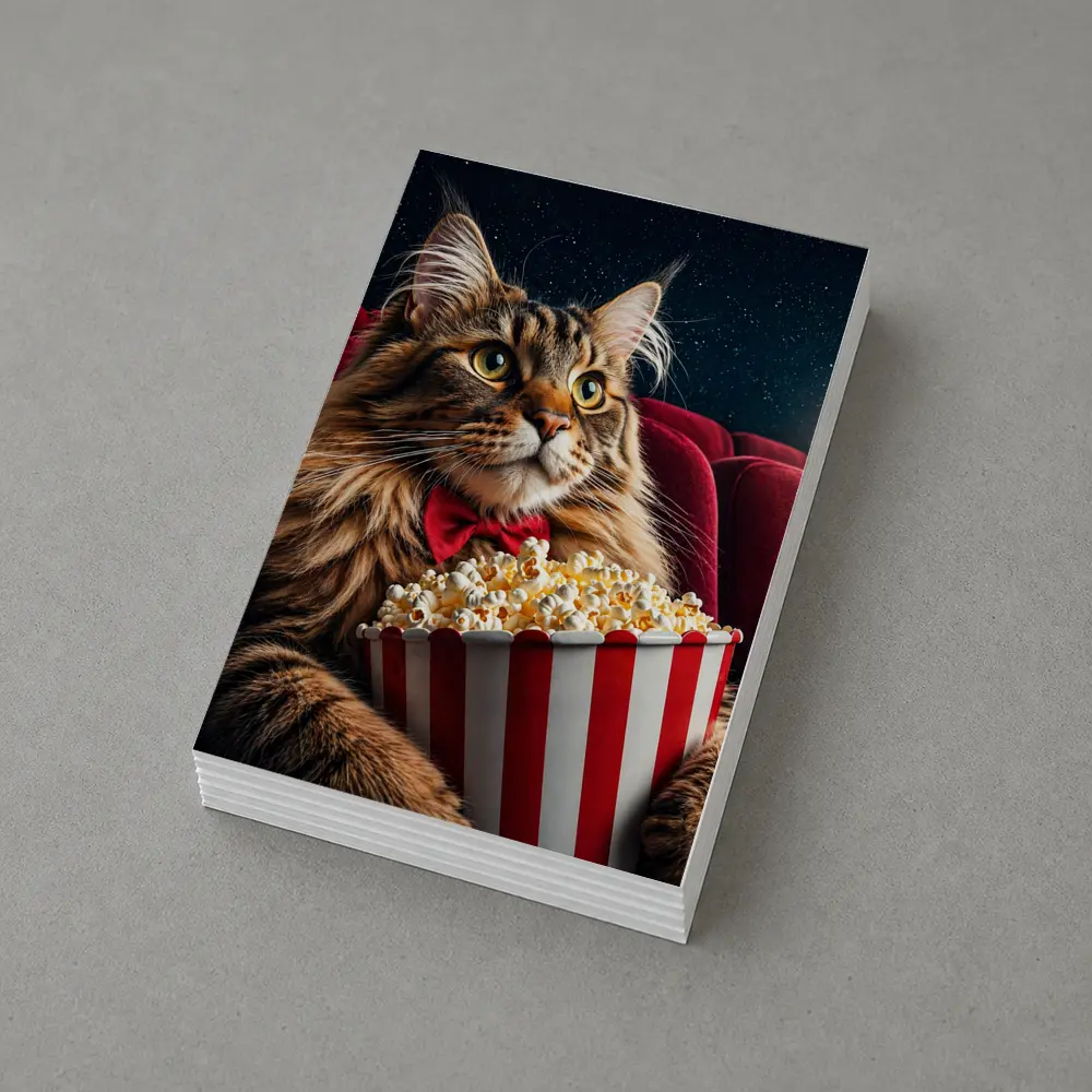 Maine Coon Cat Watching Movie With Popcorn – Postcards