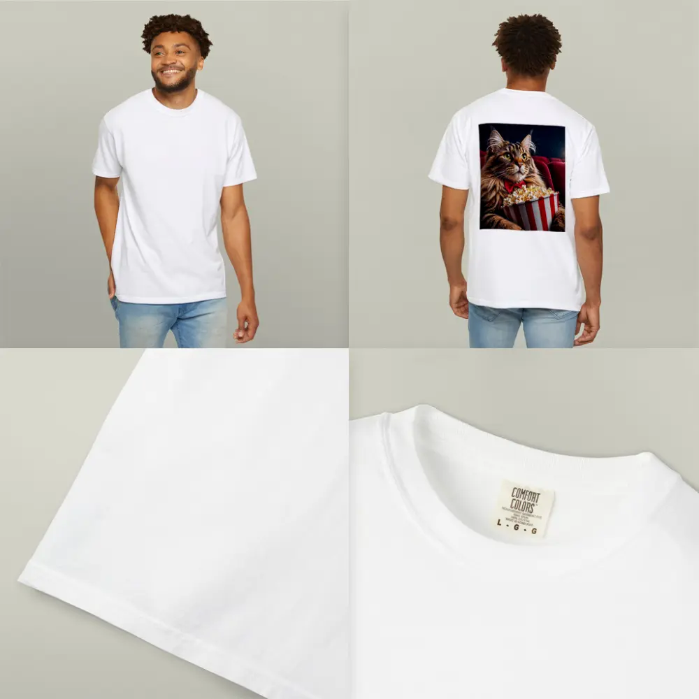 Maine Coon Cat Watching Movie With Popcorn – T-Shirts
