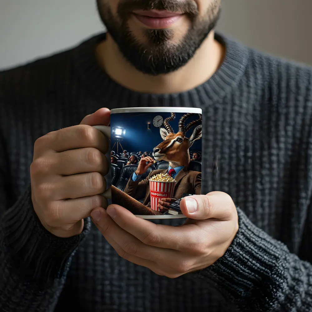 Antelope in Suit Watching Movie Cinema – Mugs