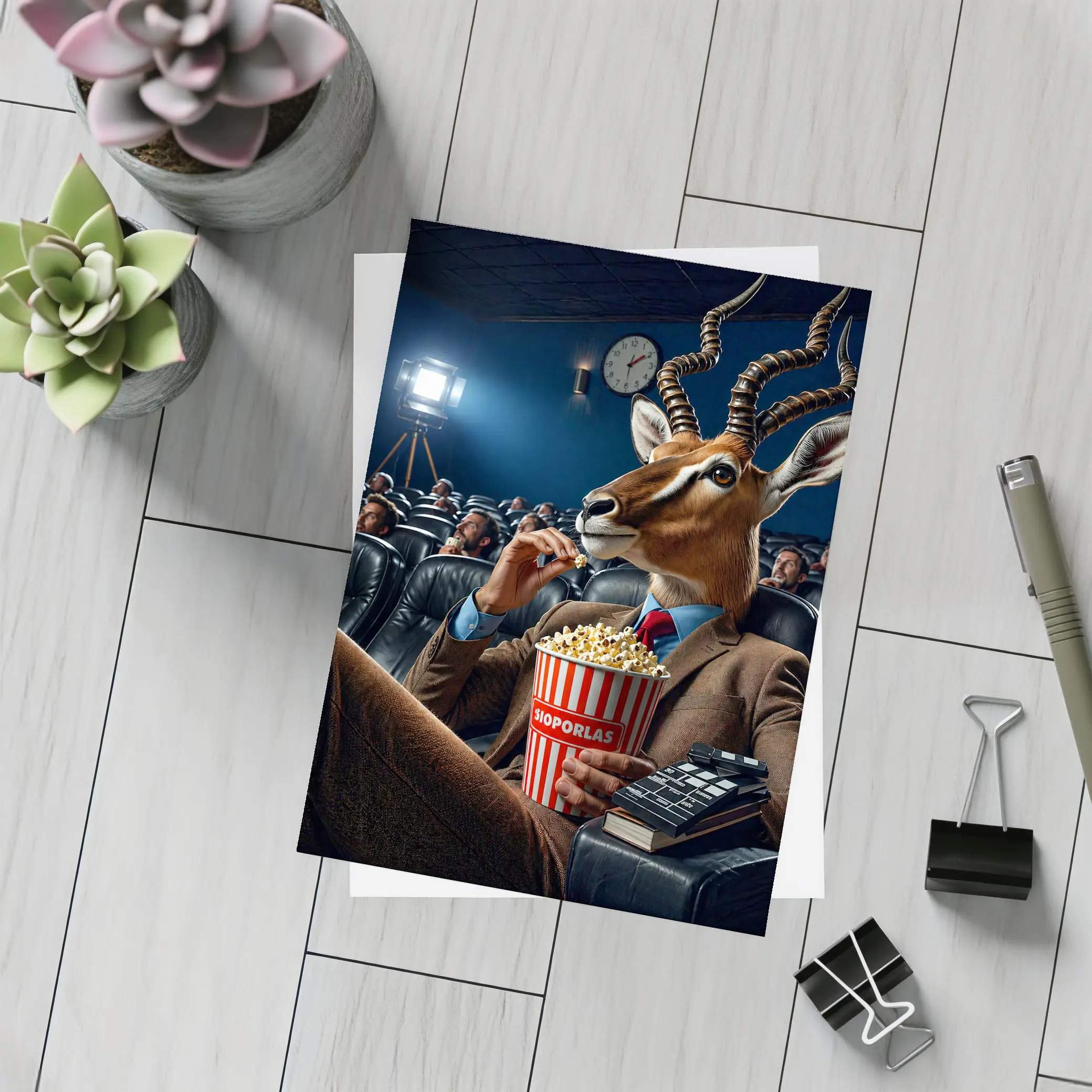 Antelope in Suit Watching Movie Cinema – Postcards