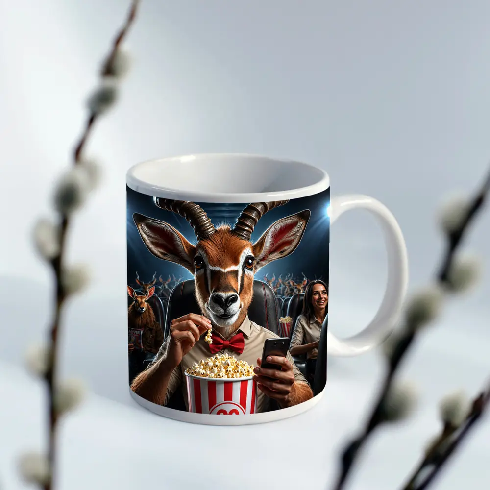 Antelope Eating Popcorn At Movie Theater – Mugs