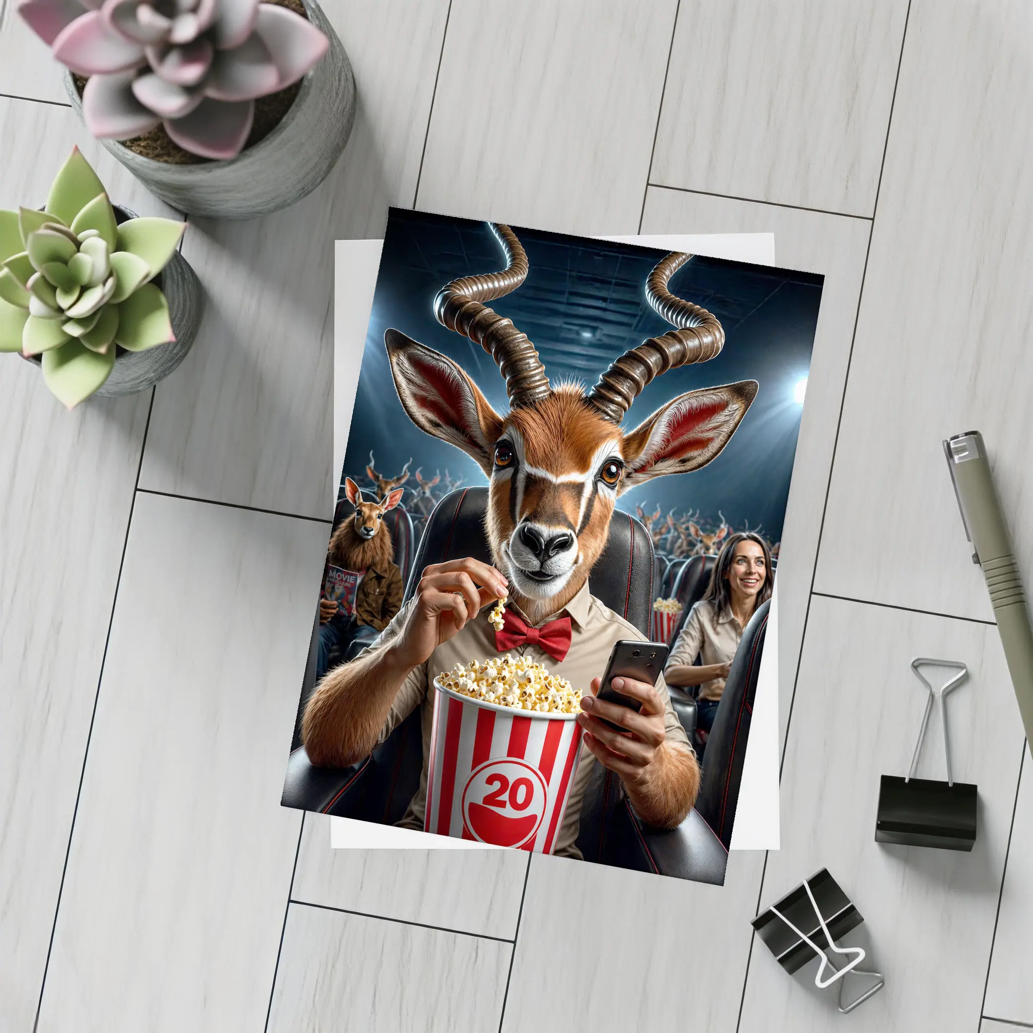 Antelope Eating Popcorn At Movie Theater – Postcards