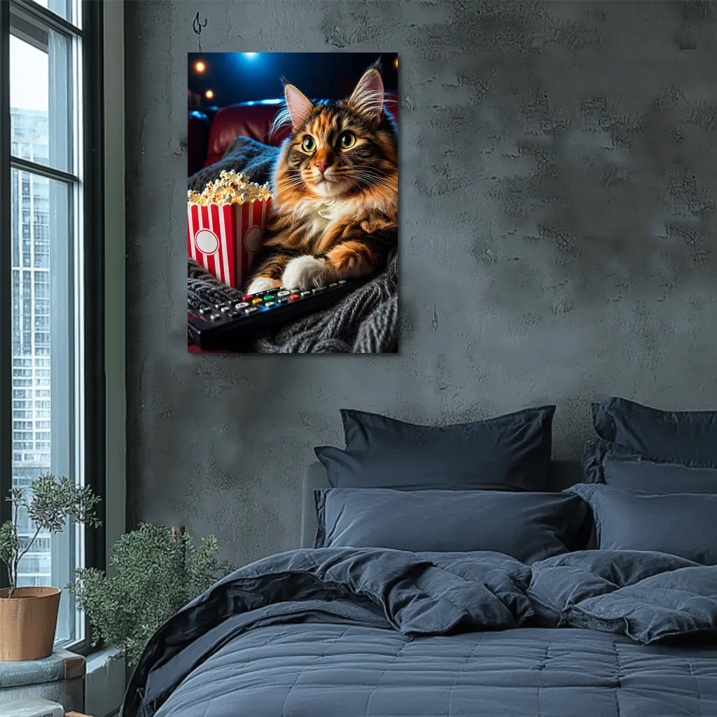 Maine Coon Cat Movie Night With Popcorn – Wall Art