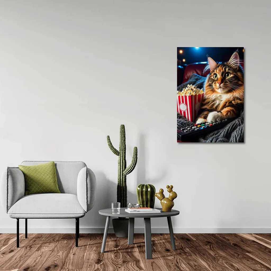 Maine Coon Cat Movie Night With Popcorn – Wall Art