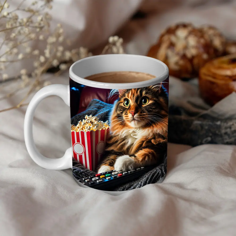 Maine Coon Cat Movie Night With Popcorn – Mugs