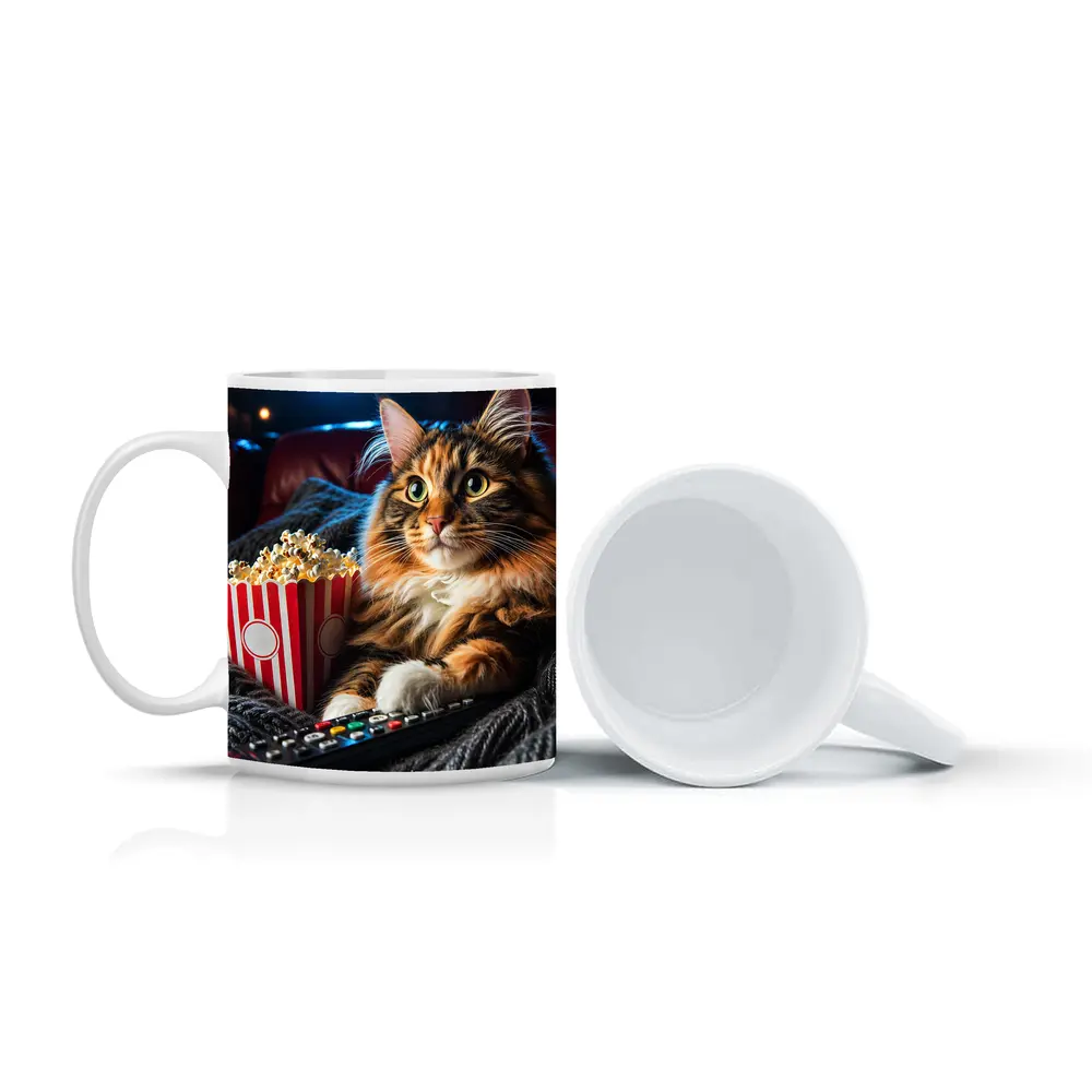 Maine Coon Cat Movie Night With Popcorn – Mugs