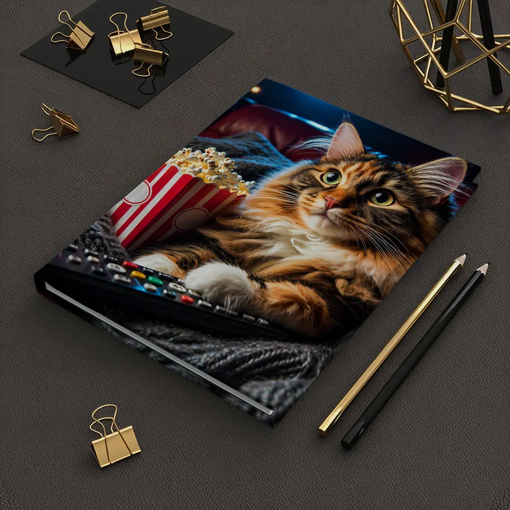 Maine Coon Cat Movie Night With Popcorn – Notebooks