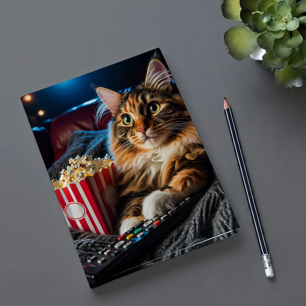 Maine Coon Cat Movie Night With Popcorn – Notebooks