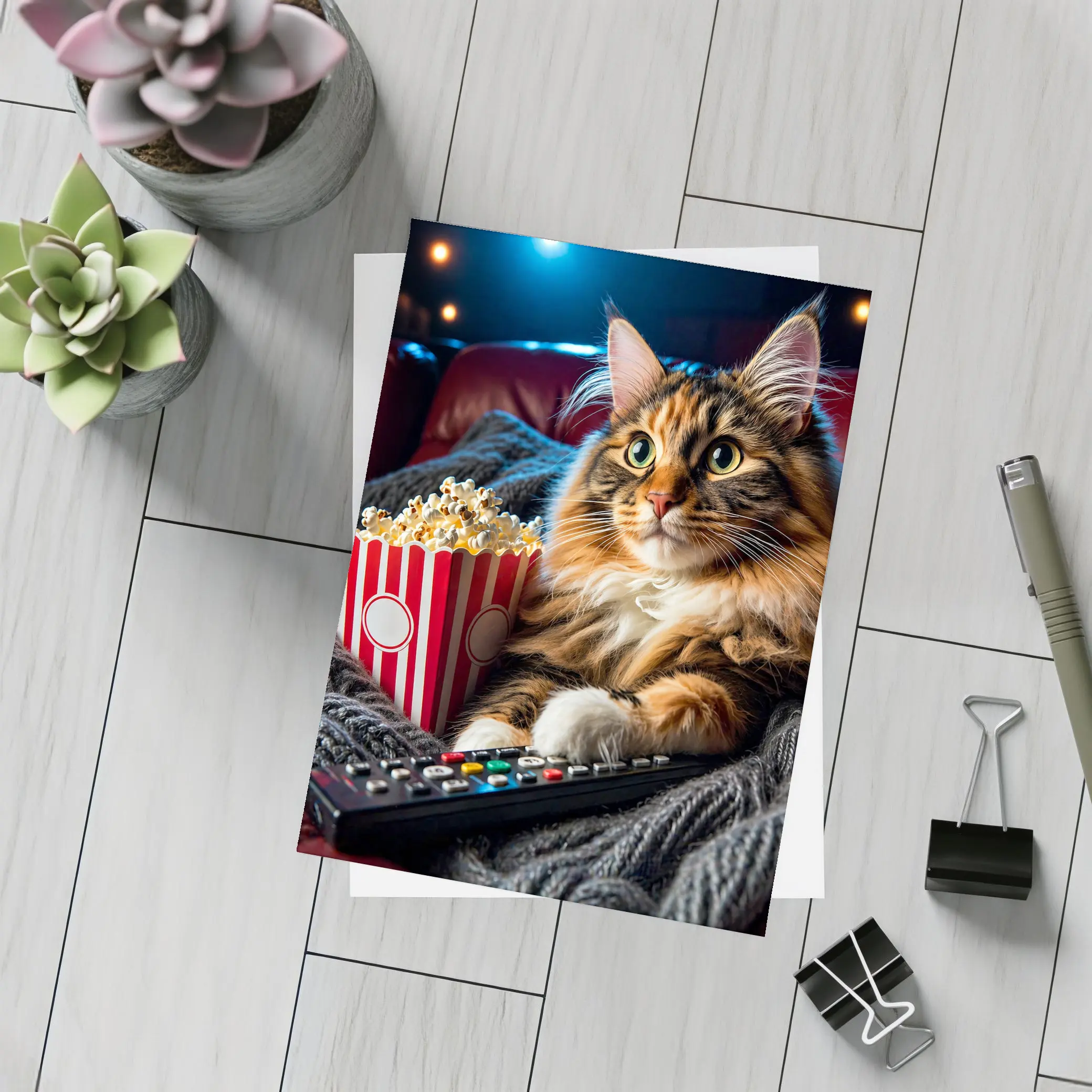 Maine Coon Cat Movie Night With Popcorn – Postcards