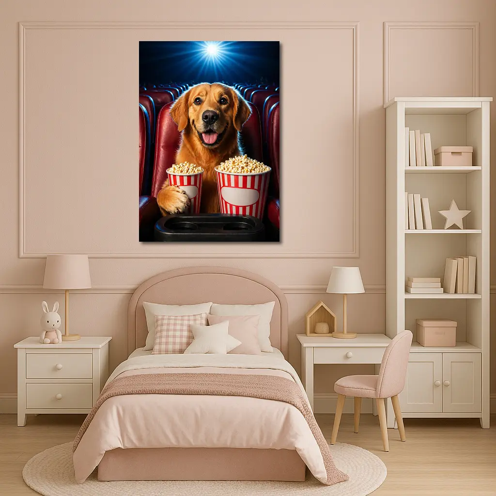 Golden Retriever Dog Cinema Popcorn Movie Night – Wall Art