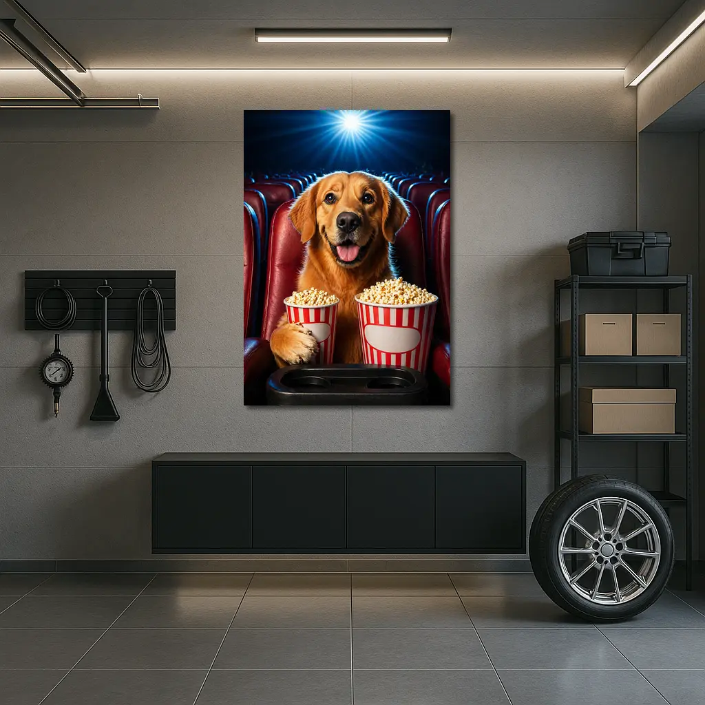 Golden Retriever Dog Cinema Popcorn Movie Night – Wall Art