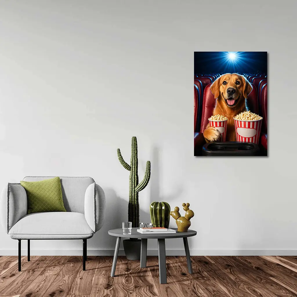 Golden Retriever Dog Cinema Popcorn Movie Night – Wall Art
