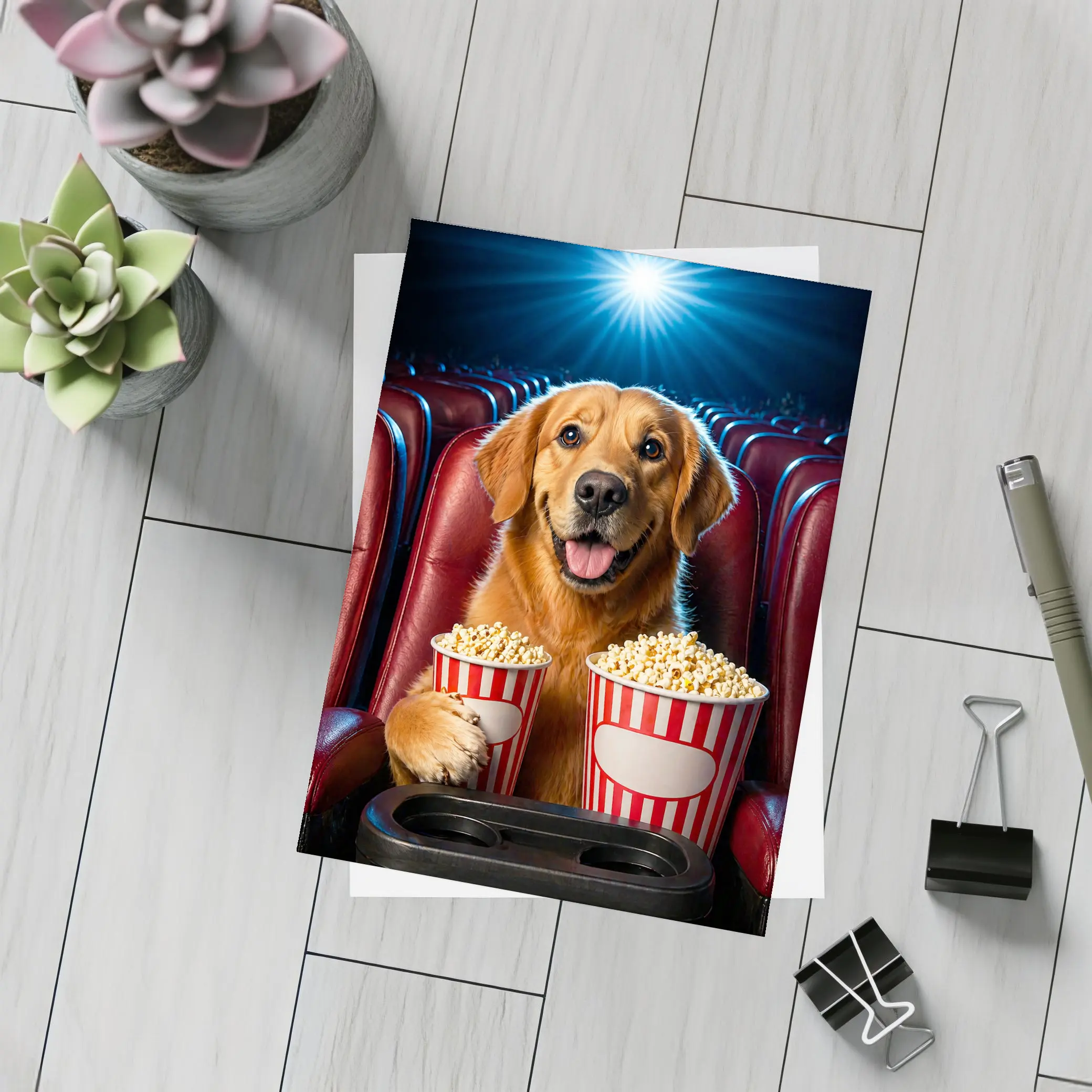 Golden Retriever Dog Cinema Popcorn Movie Night – Postcards