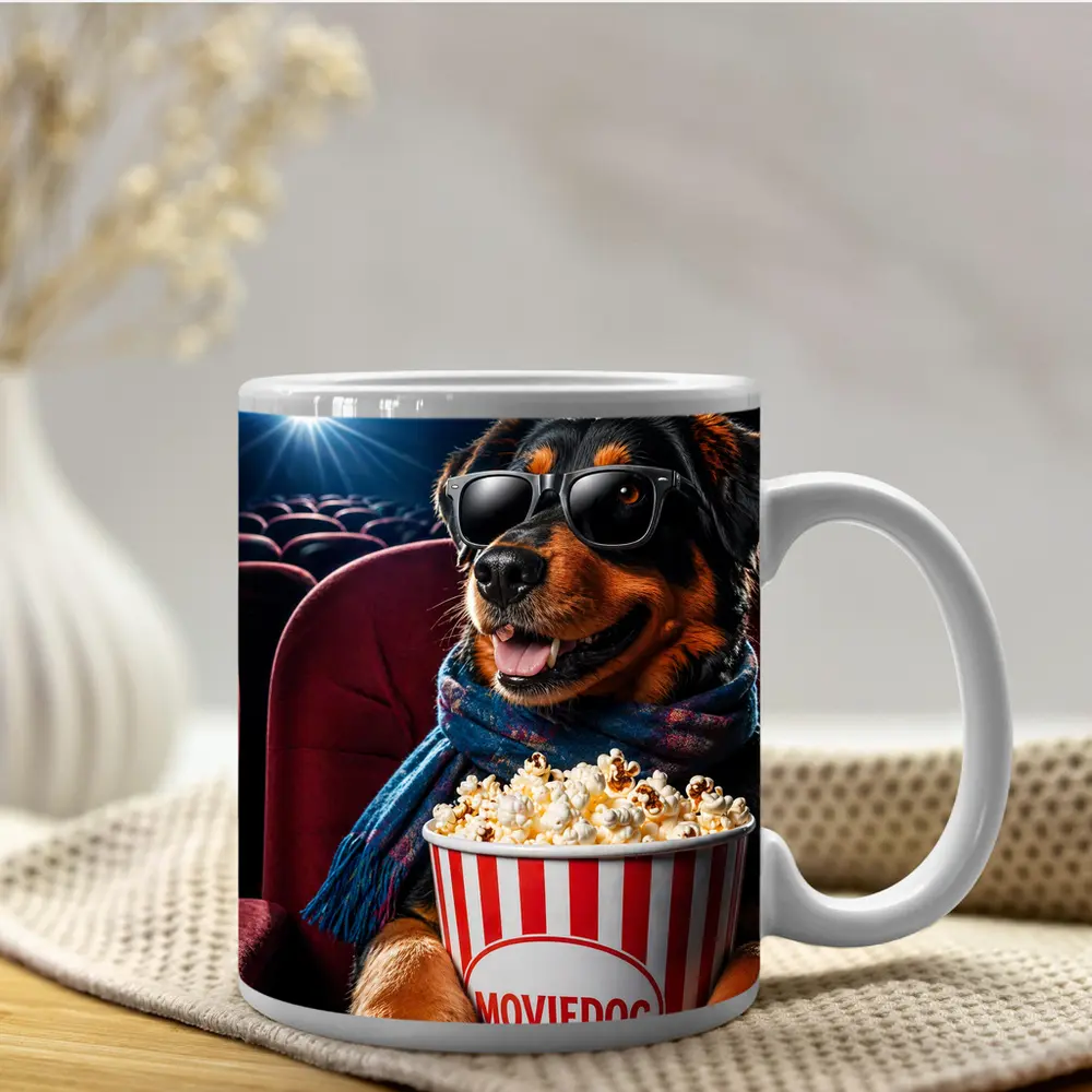 Rottweiler Dog Cinema Popcorn Sunglasses Fun – Mugs