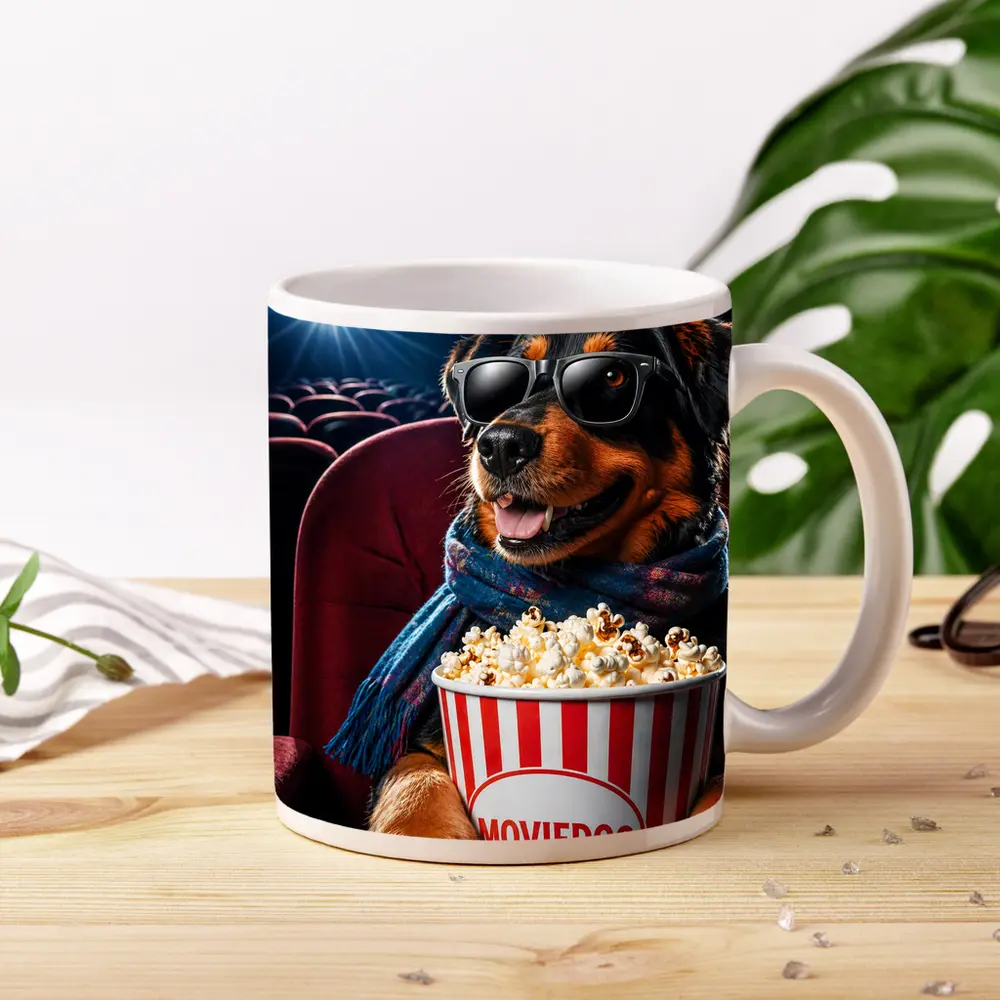 Rottweiler Dog Cinema Popcorn Sunglasses Fun – Mugs