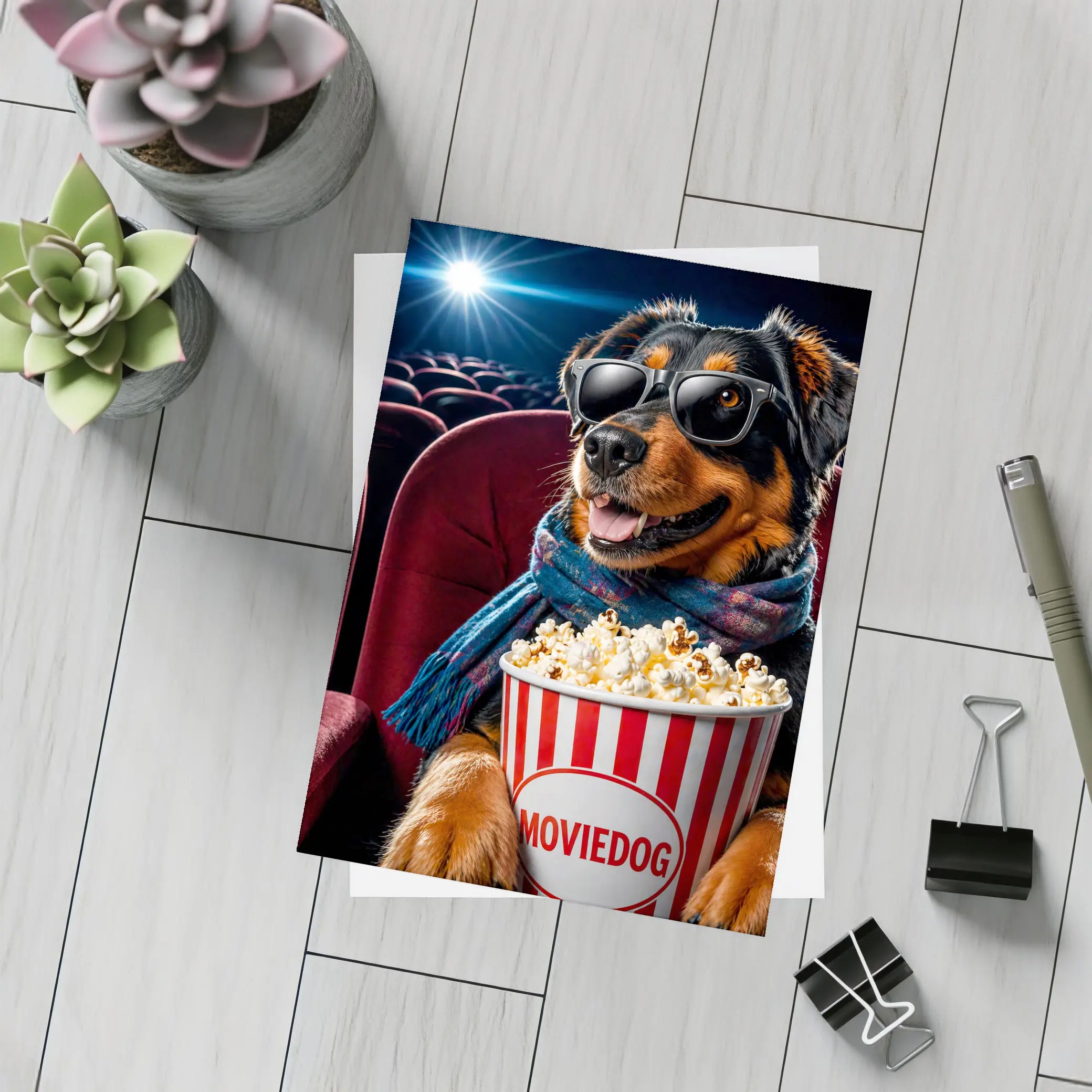 Rottweiler Dog Cinema Popcorn Sunglasses Fun – Postcards