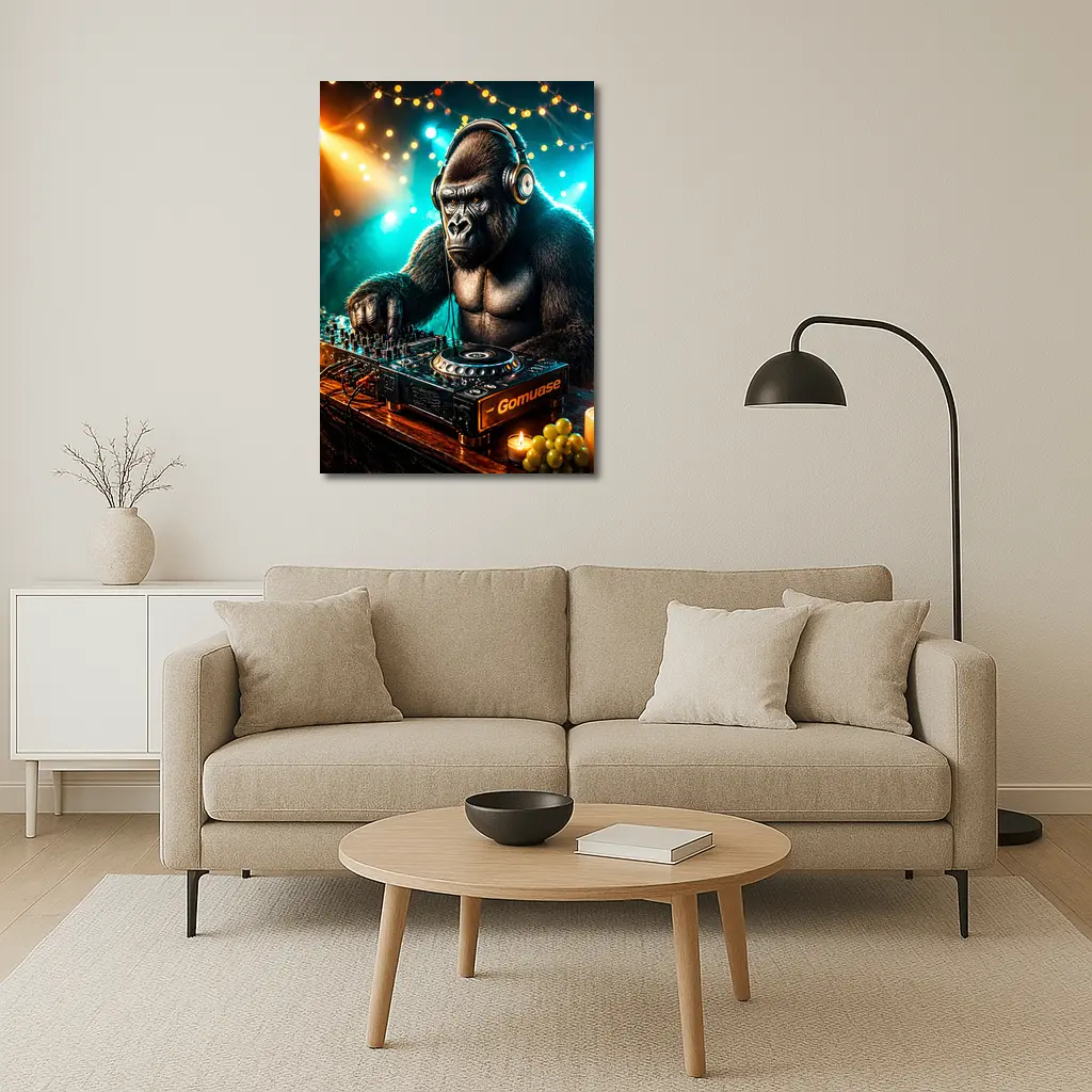 Gorilla DJ Spinning Tracks Neon Club – Wall Art