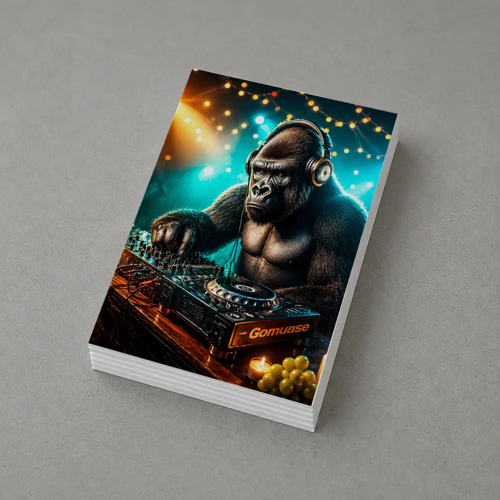 Gorilla DJ Spinning Tracks Neon Club – Postcards