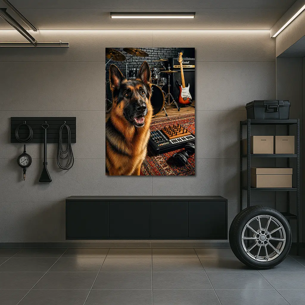 German Shepherd In Music Studio Setting – Wall Art