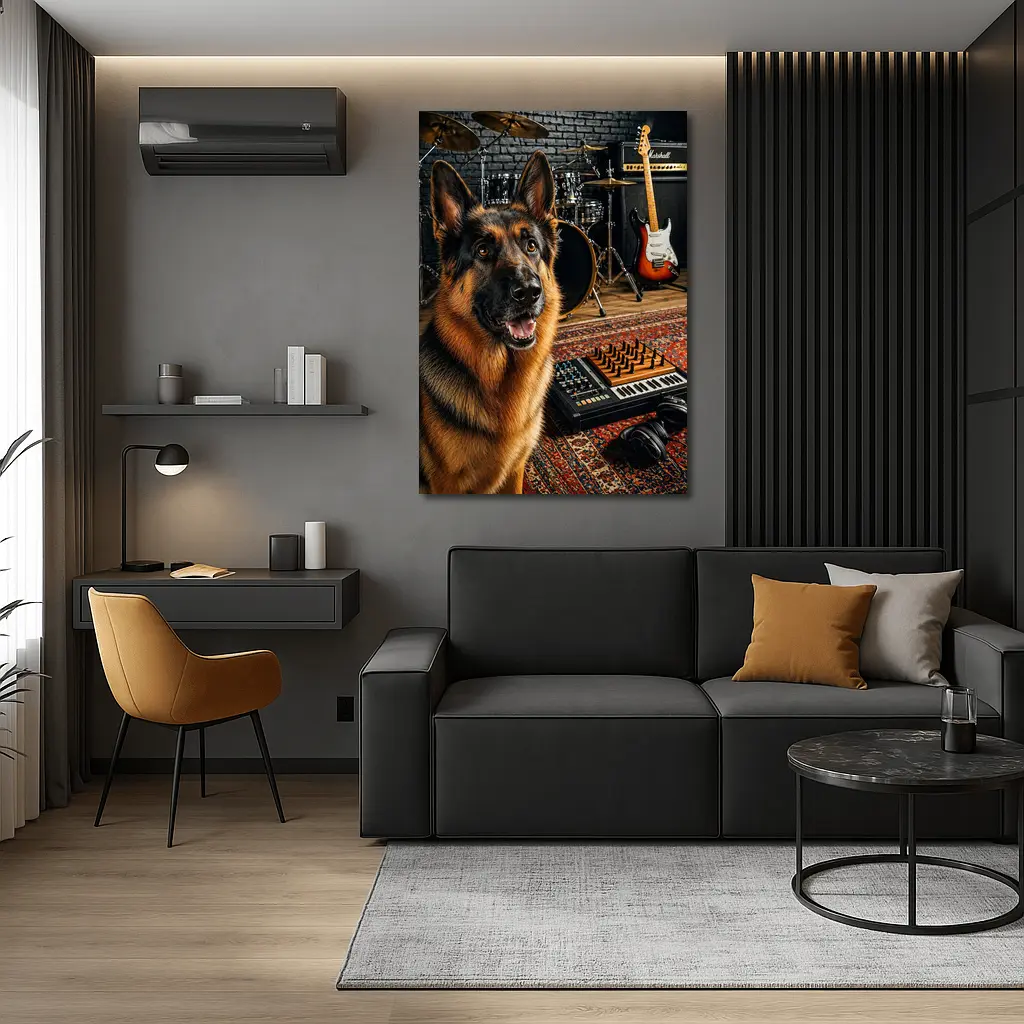 German Shepherd In Music Studio Setting – Wall Art