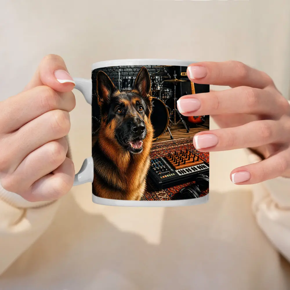 German Shepherd In Music Studio Setting – Mugs
