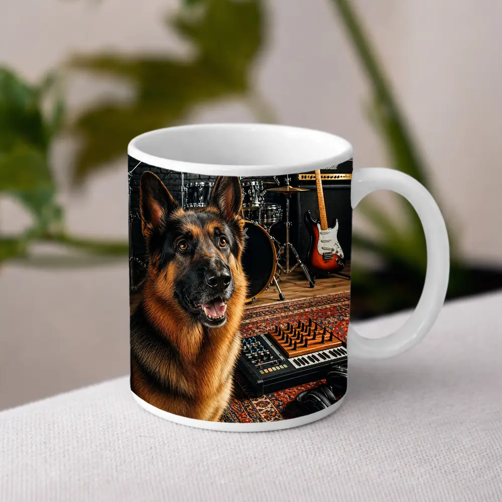 German Shepherd In Music Studio Setting – Mugs