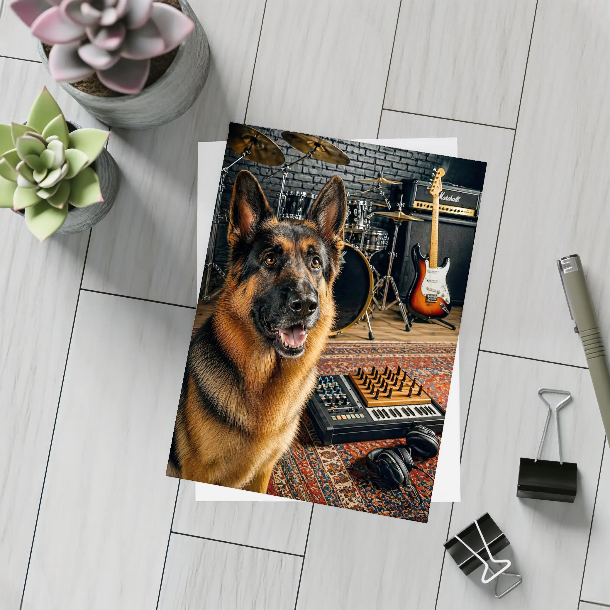 German Shepherd In Music Studio Setting – Postcards