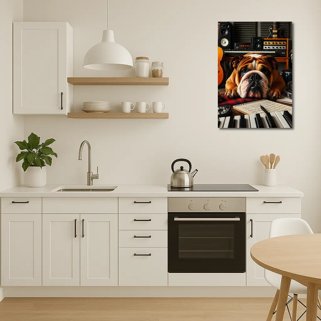 Bulldog Relaxing in Music Recording Studio – Wall Art
