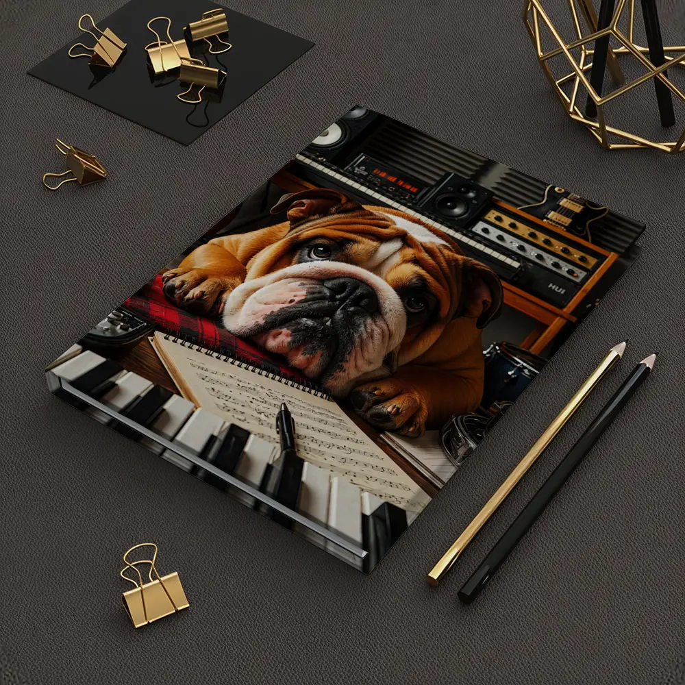 Bulldog Relaxing in Music Recording Studio – Notebooks