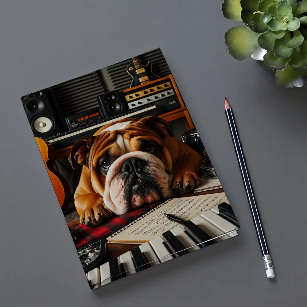 Bulldog Relaxing in Music Recording Studio – Notebooks