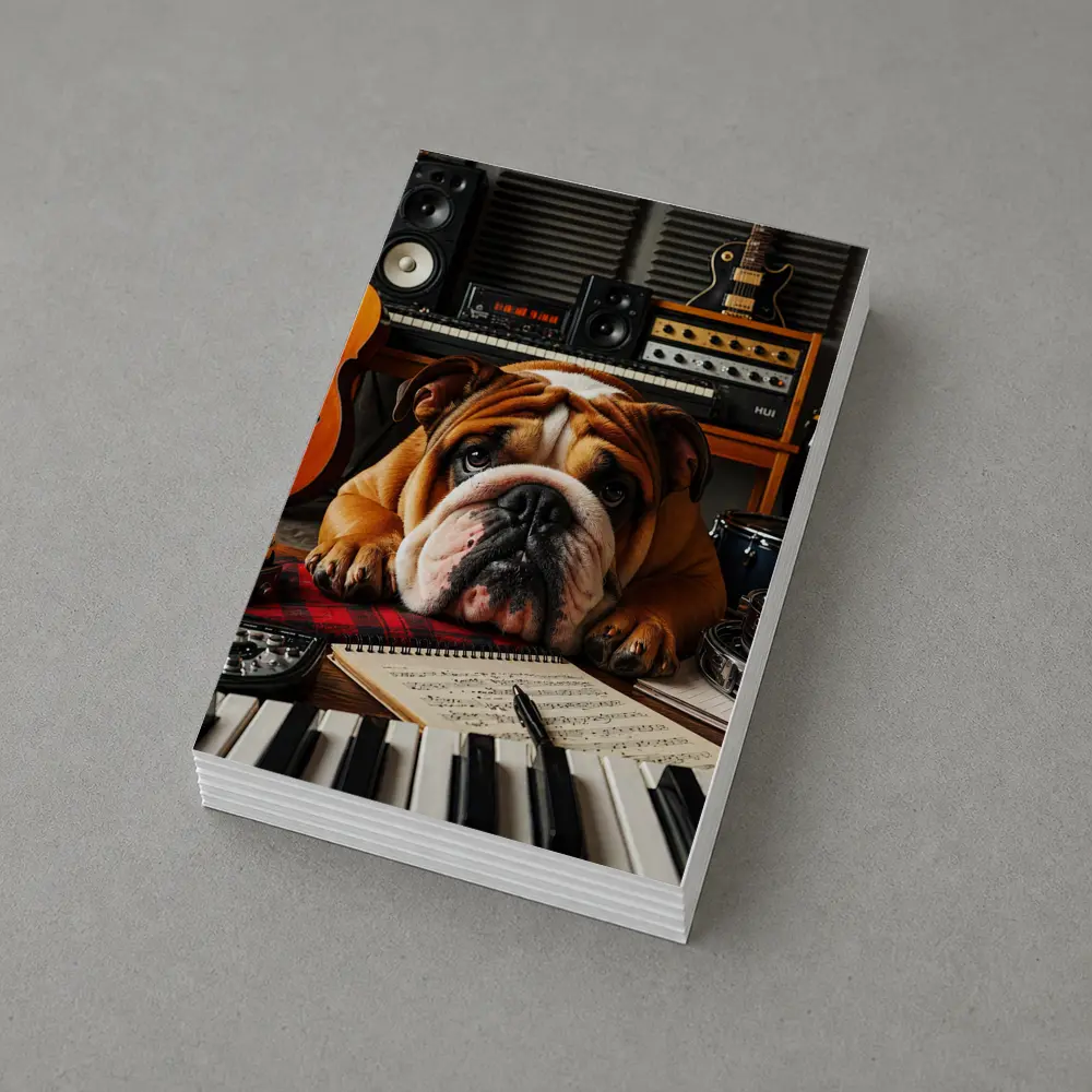 Bulldog Relaxing in Music Recording Studio – Postcards
