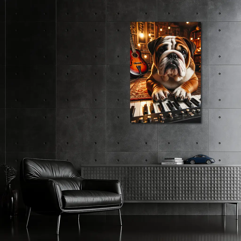 English Bulldog Playing Piano Music Studio – Wall Art