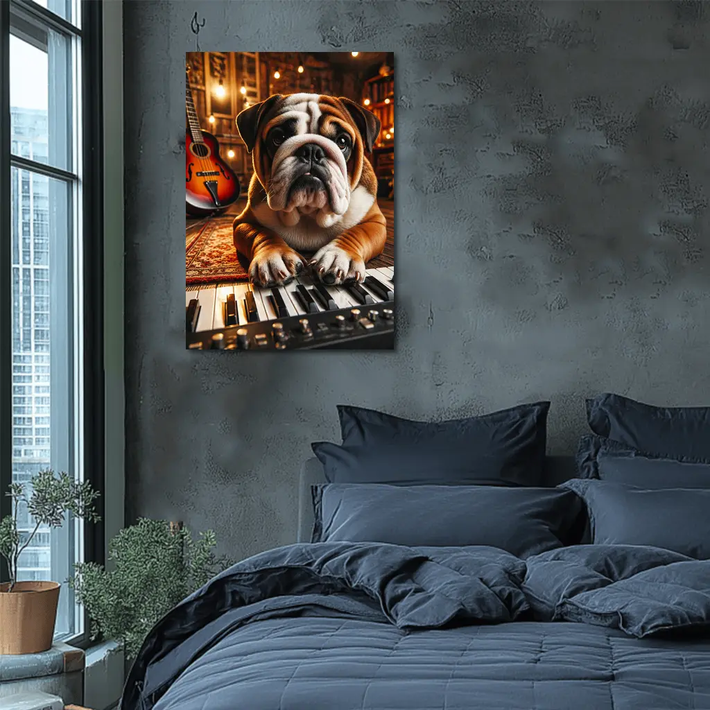 English Bulldog Playing Piano Music Studio – Wall Art