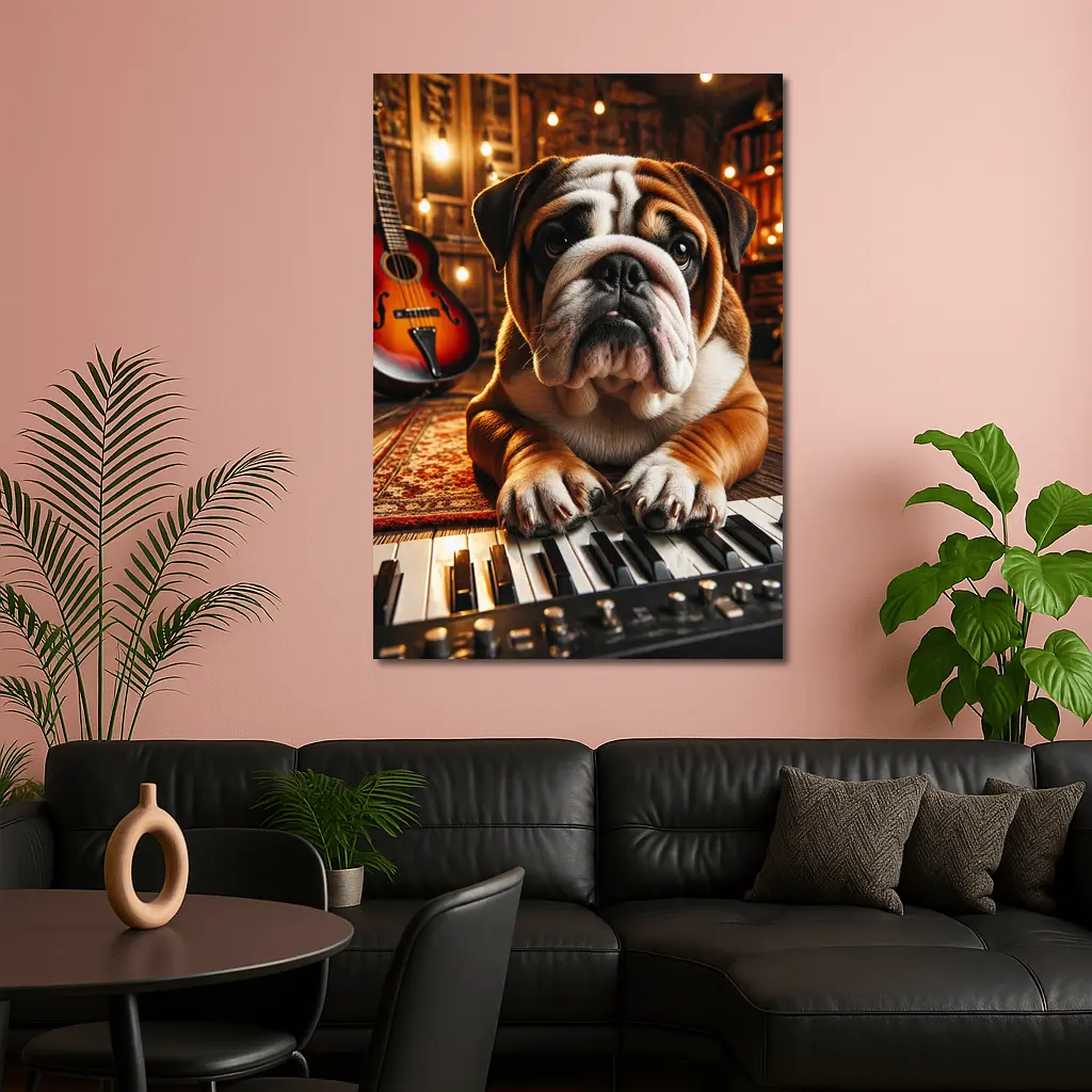 English Bulldog Playing Piano Music Studio – Wall Art