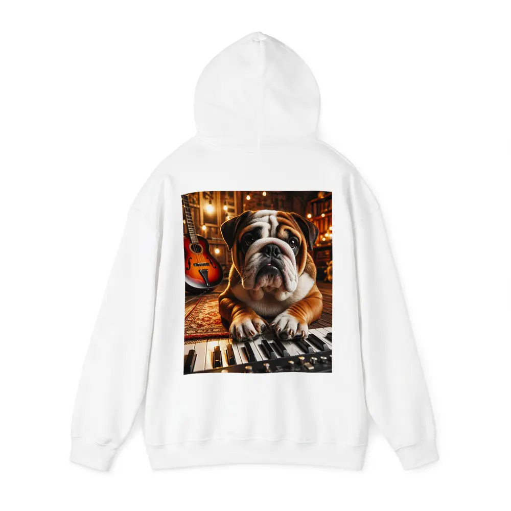 English Bulldog Playing Piano Music Studio – Hoodies