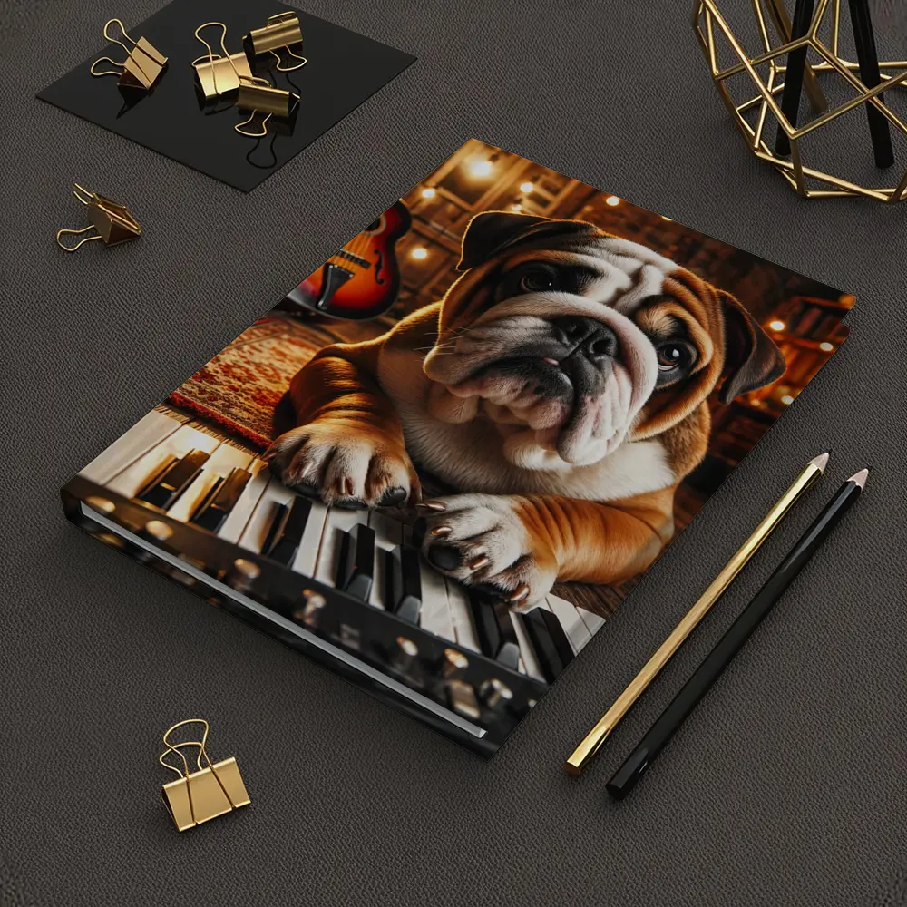 English Bulldog Playing Piano Music Studio – Notebooks