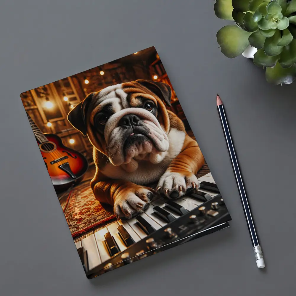 English Bulldog Playing Piano Music Studio – Notebooks