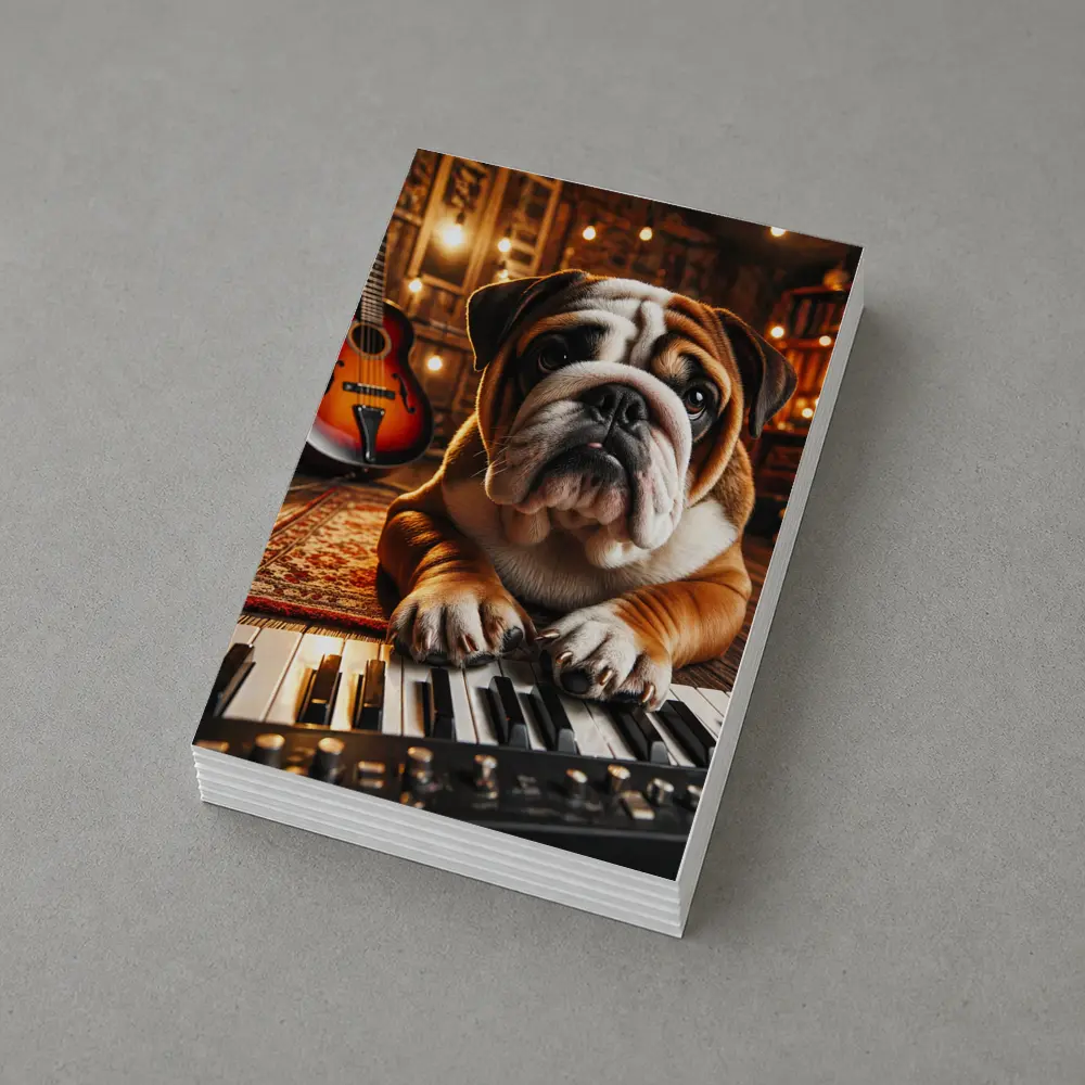 English Bulldog Playing Piano Music Studio – Postcards