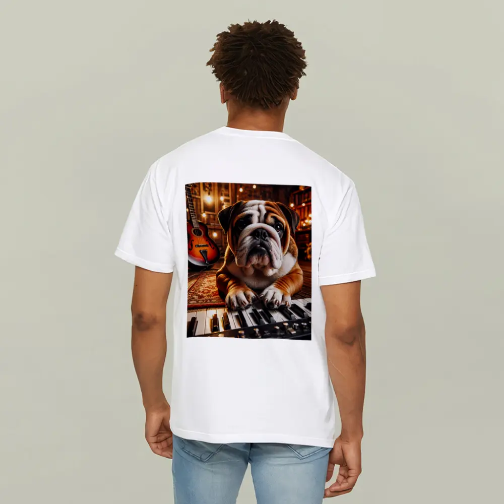 English Bulldog Playing Piano Music Studio – T-Shirts