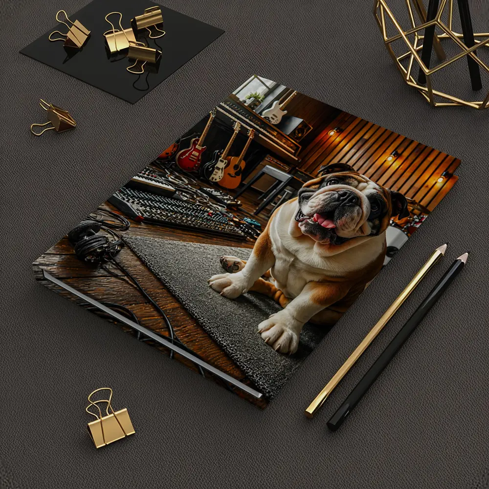 Bulldog Sitting In Music Recording Studio – Notebooks
