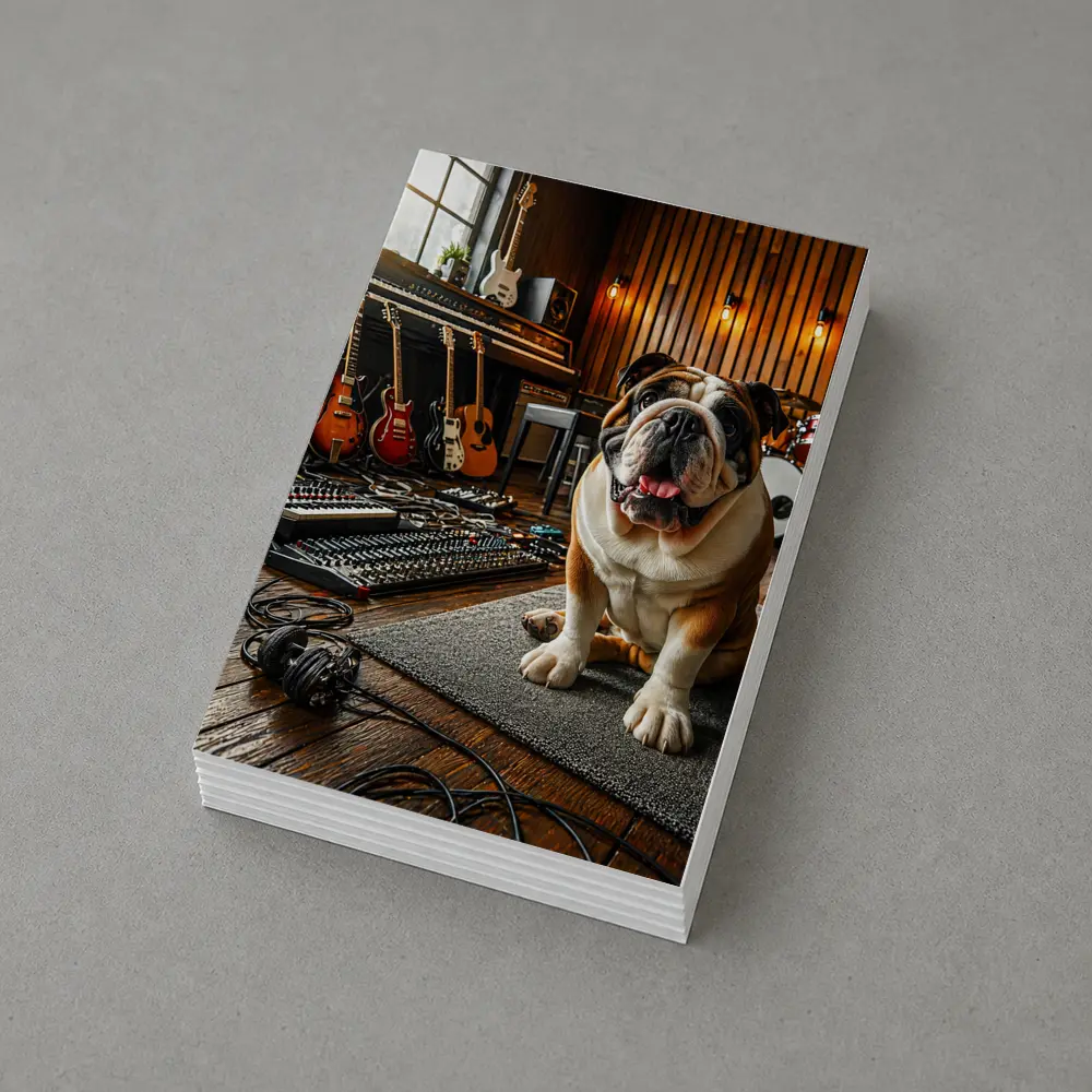 Bulldog Sitting In Music Recording Studio – Postcards