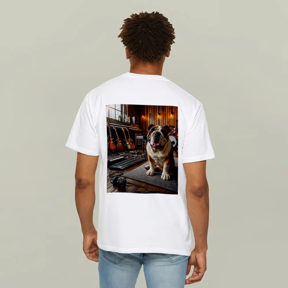 Bulldog Sitting In Music Recording Studio – T-Shirts