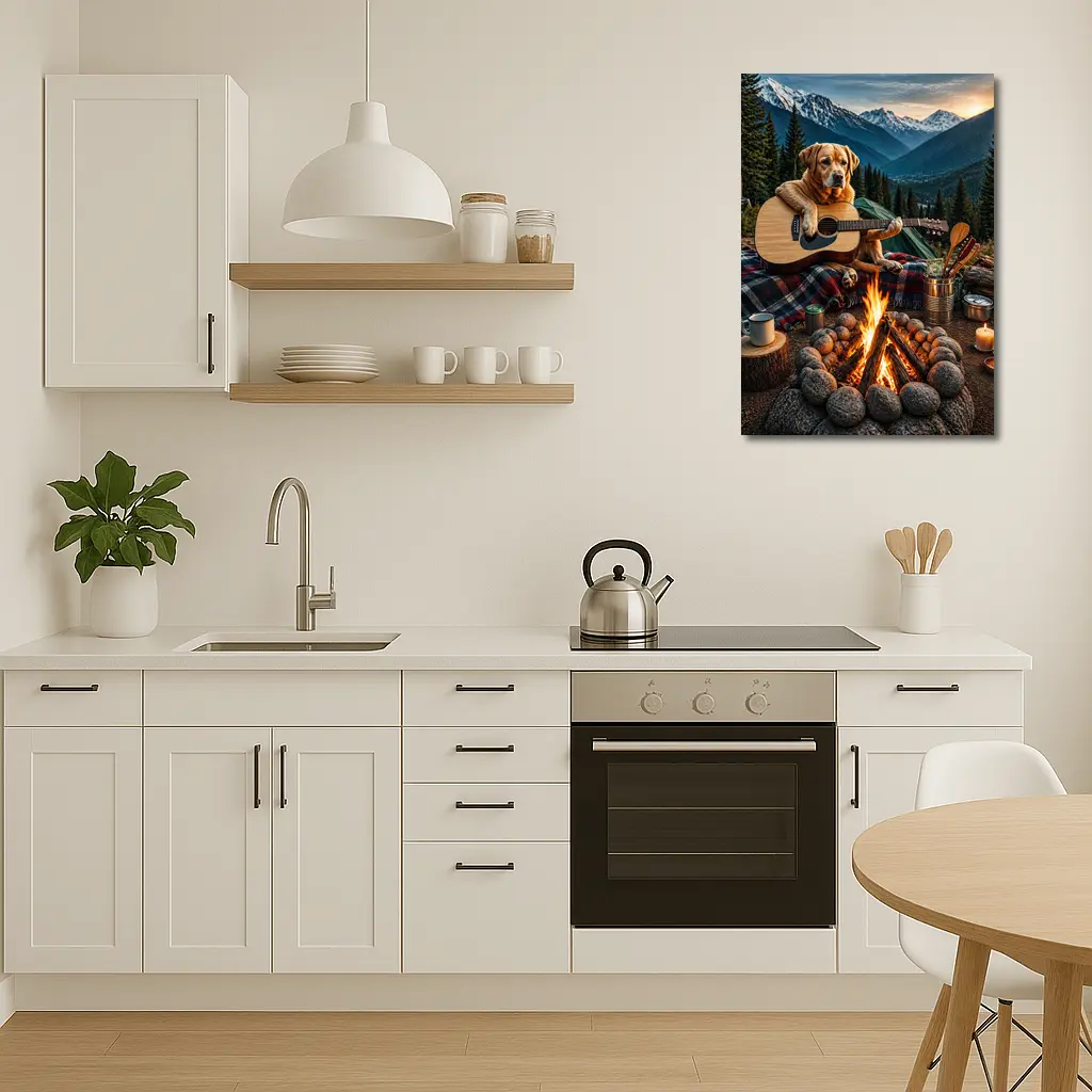 Labrador Retriever Playing Guitar Mountain Campfire – Wall Art