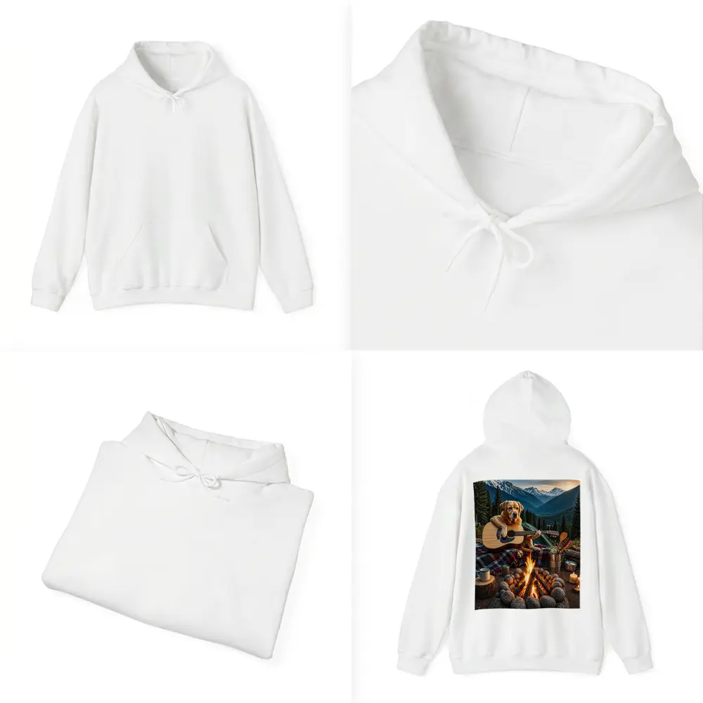 Labrador Retriever Playing Guitar Mountain Campfire – Hoodies