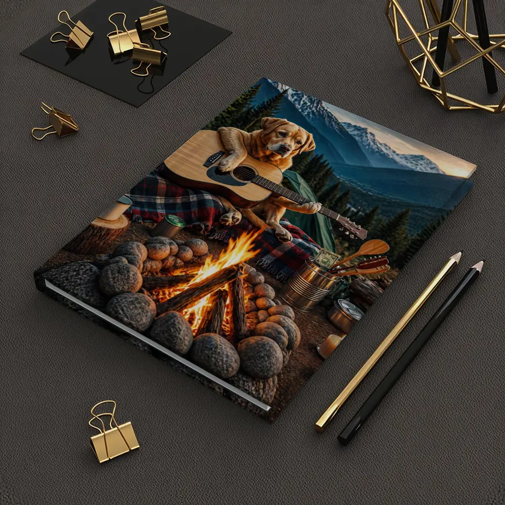 Labrador Retriever Playing Guitar Mountain Campfire – Notebooks