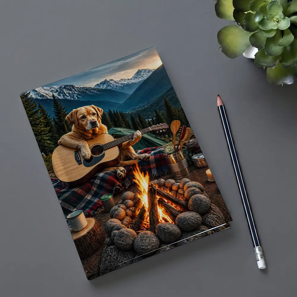 Labrador Retriever Playing Guitar Mountain Campfire – Notebooks