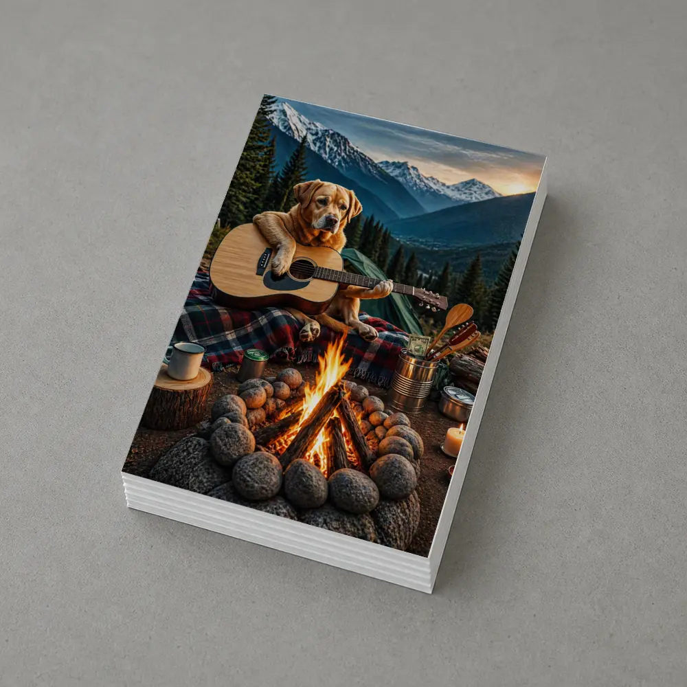 Labrador Retriever Playing Guitar Mountain Campfire – Postcards