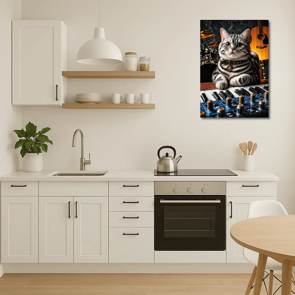 American Shorthair Cat Playing Studio Keyboard – Wall Art