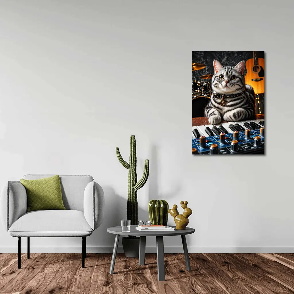 American Shorthair Cat Playing Studio Keyboard – Wall Art