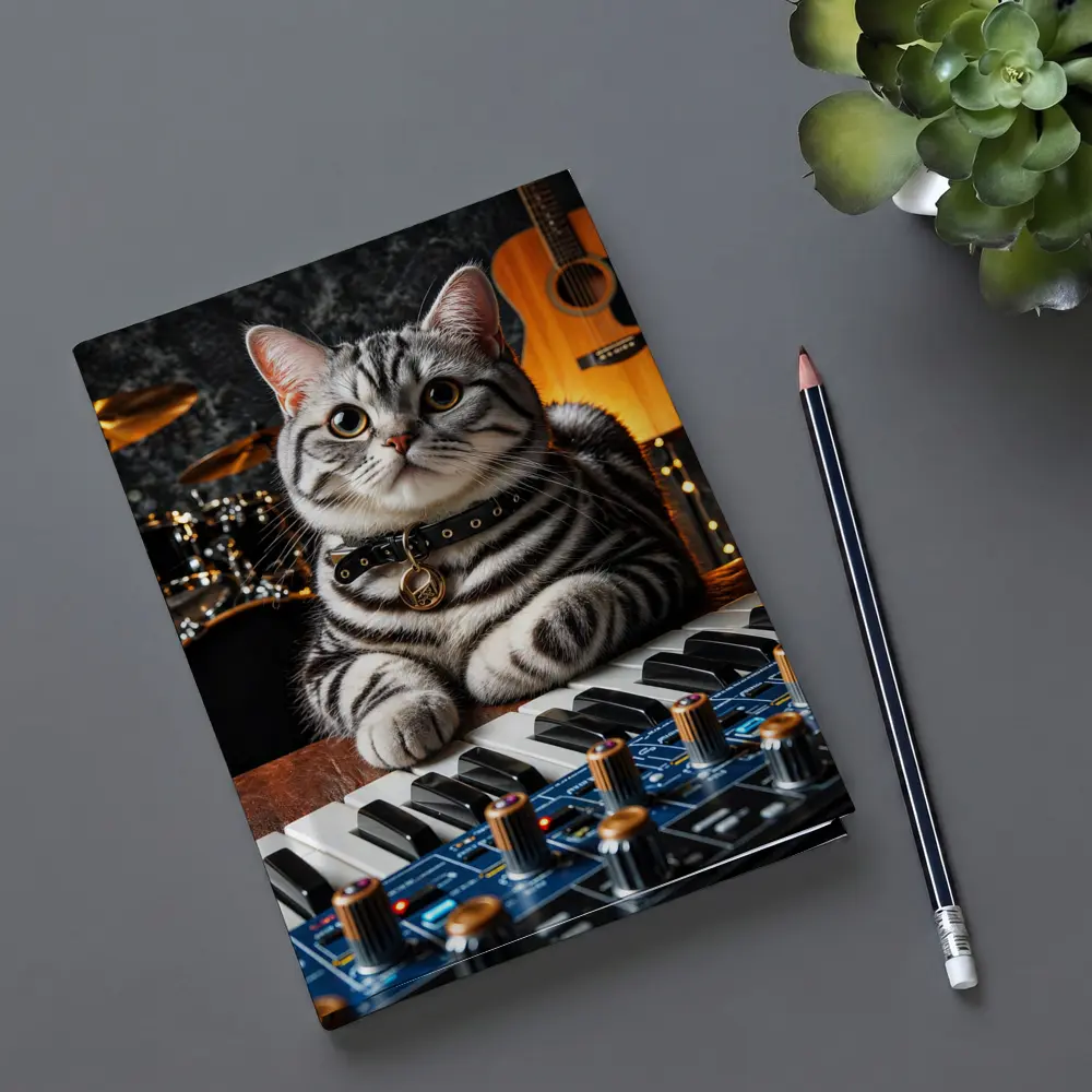 American Shorthair Cat Playing Studio Keyboard – Notebooks